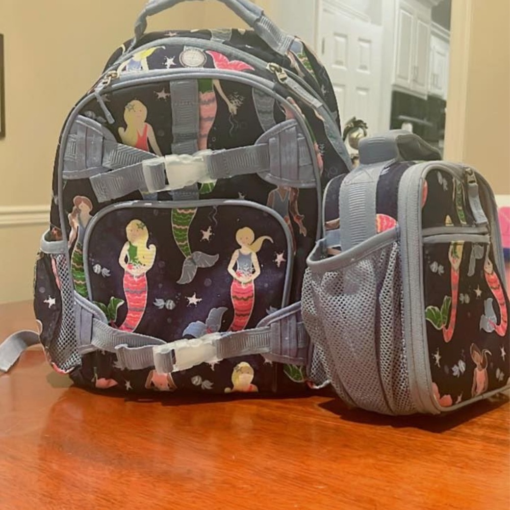 EUC/vguc PBKids Mermaid Print Kids Backpack and Lunch Bag Set